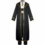 full front heiter frieren cosplay black long priest robe gold trim inner shirt matching trousers