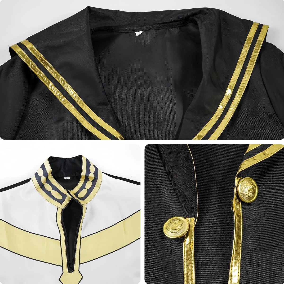 closeup details heiter frieren cosplay robe collar gold tape inner top decorative metal buttons