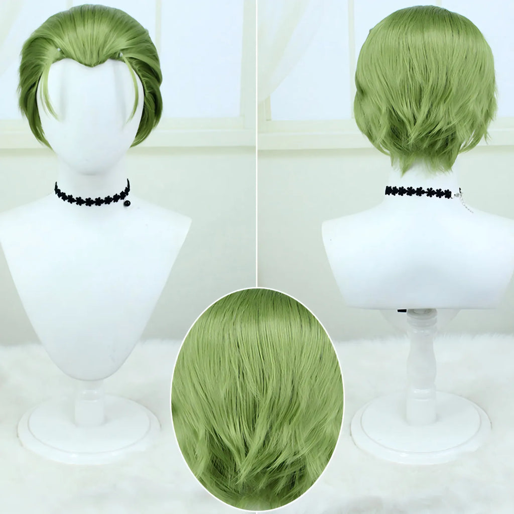 short green styled wig for heiter frieren cosplay anime character hairstyle front back view