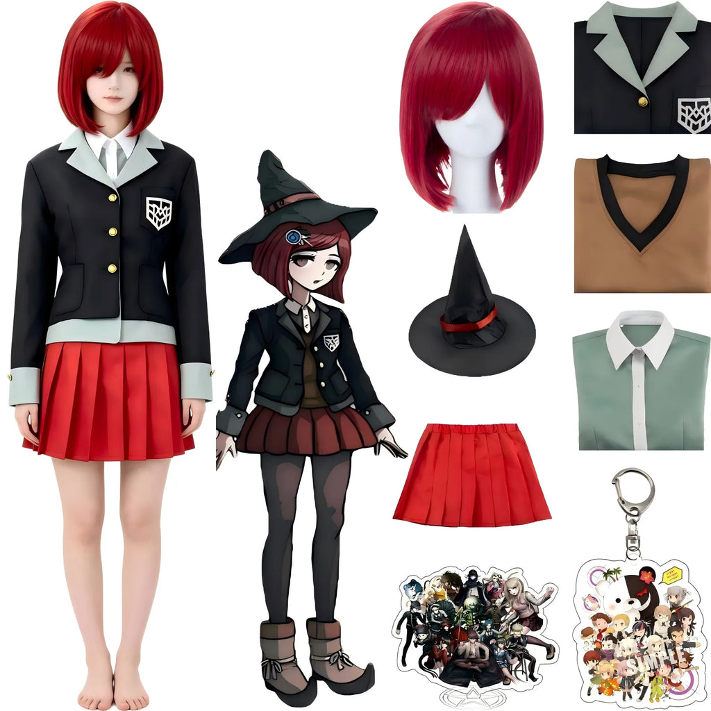 himiko yumeno cosplay suit and red wig display