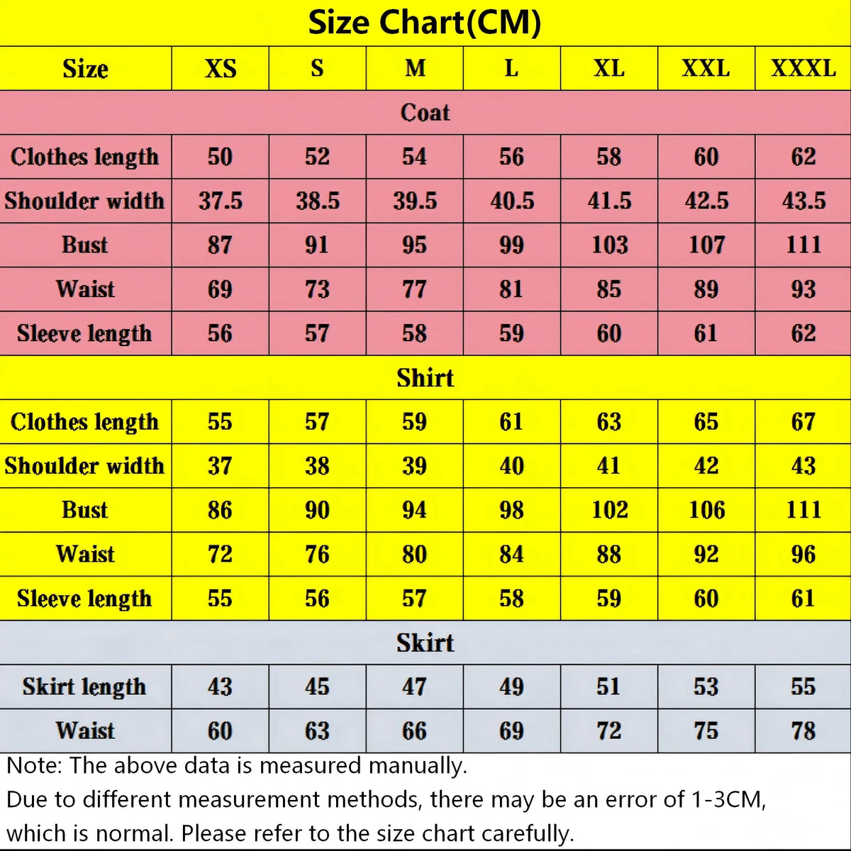 size chart for himiko yumeno cosplay costume