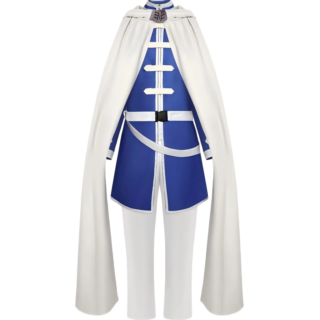 full body himmel frieren knight cosplay costume blue coat white pants long white shoulder cape