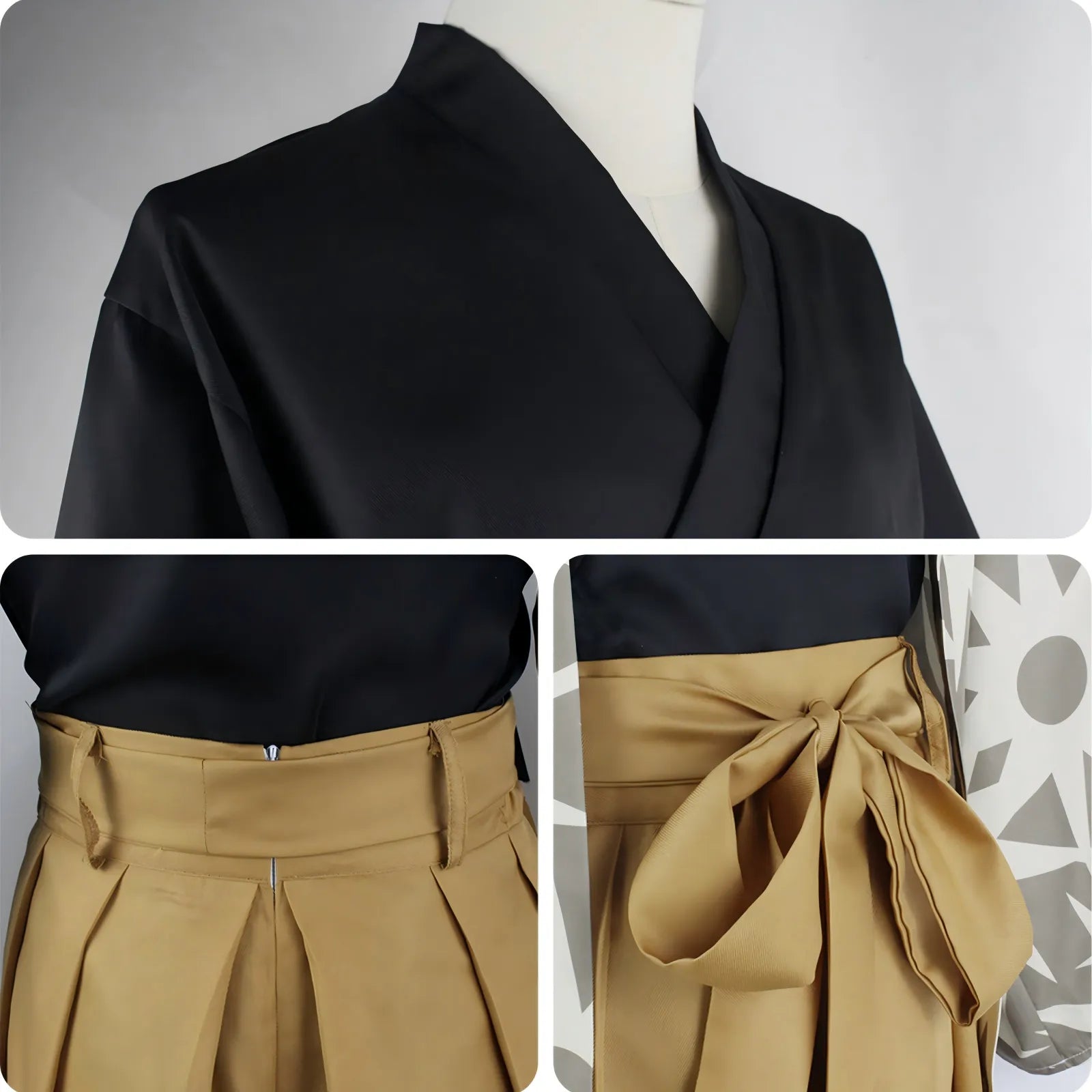 close‑up details of hotaru haganetsuka cosplay collar, zipper and bow tie
