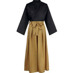 front view of hotaru haganetsuka cosplay black inner top and brown hakama