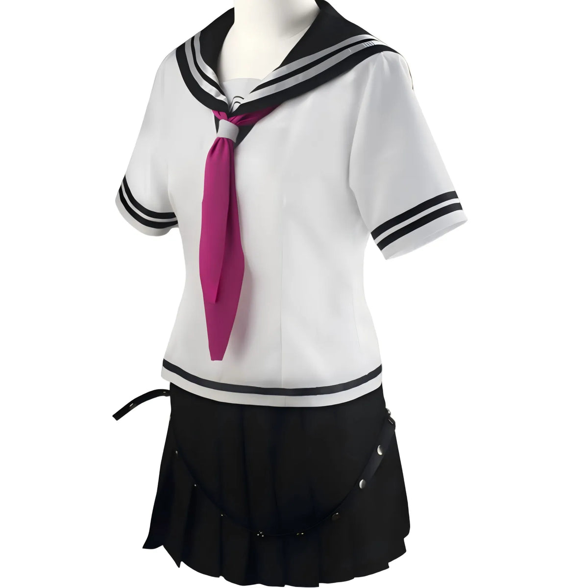 ibuki mioda cosplay costume side view, sailor top and pleated skirt