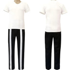 white v neck t shirt black striped trousers matching denki kaminari mha cosplay costume