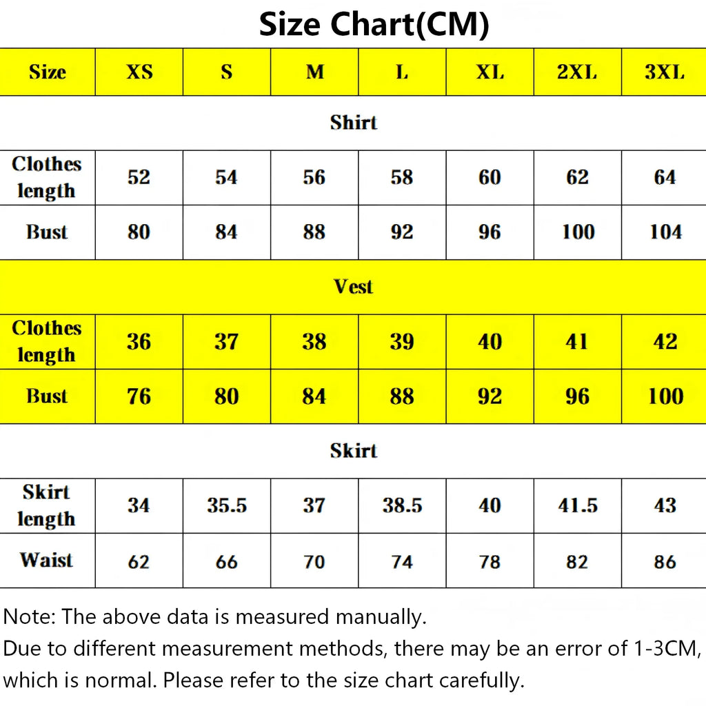 kaede akamatsu cos costume size chart in cm
