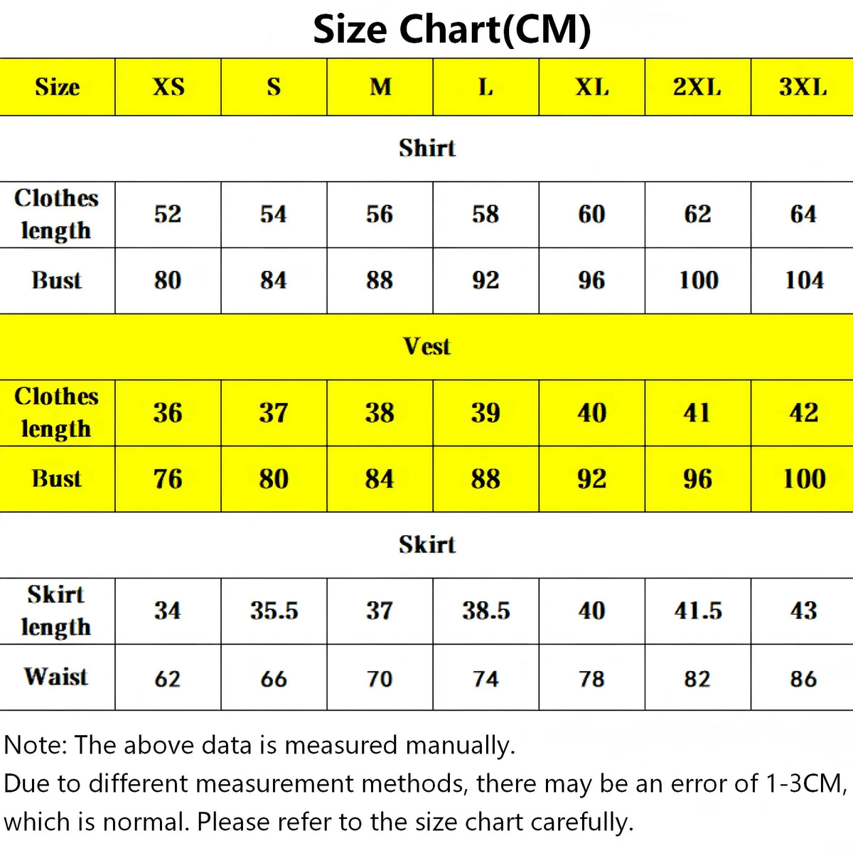 kaede akamatsu cos costume size chart in cm