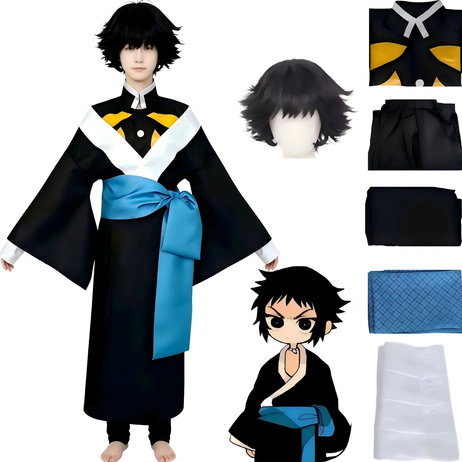 kaigaku cosplay set including black messy wig