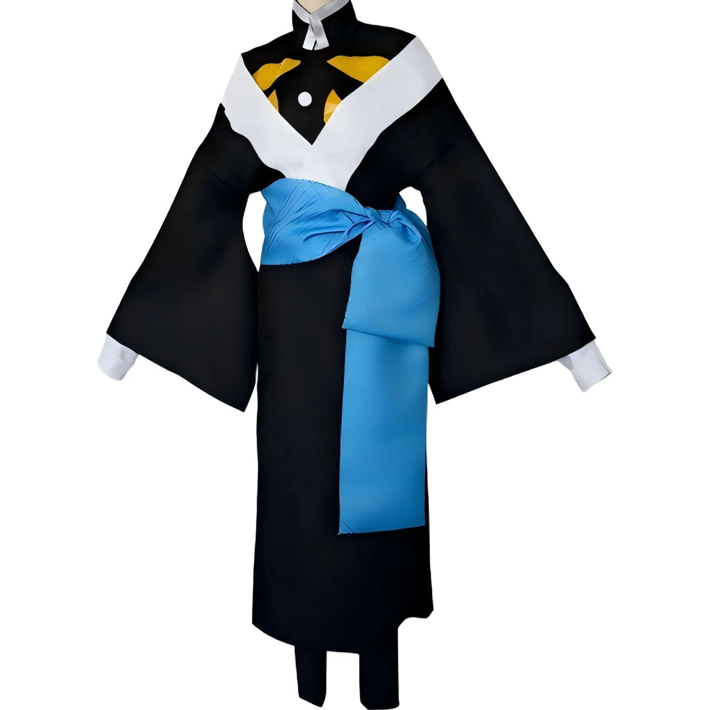 front view of kaigaku complete robe and blue sash costume