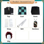 product accessories chart for tanjiro cosplay, top coat pants belt wig necklace parts