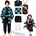 full set tanjiro cosplay costume with wig necklace and accessories, white background