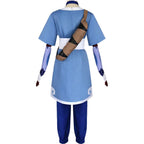 back view of katara avatar the last airbender cosplay costume with crossbody bag