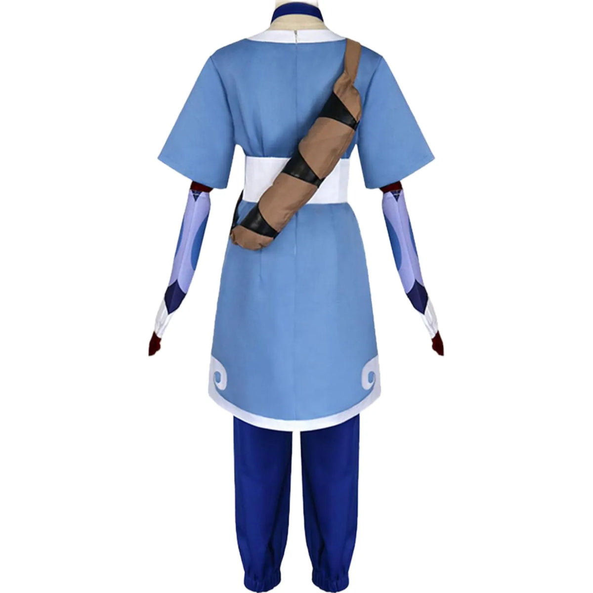 back view of katara avatar the last airbender cosplay costume with crossbody bag