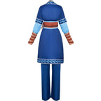 back side view of katara water tribe cosplay costume dark blue embroidered outfit