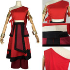 close-up details of top tie, waistband stitching and back fabric of katara cosplay suit