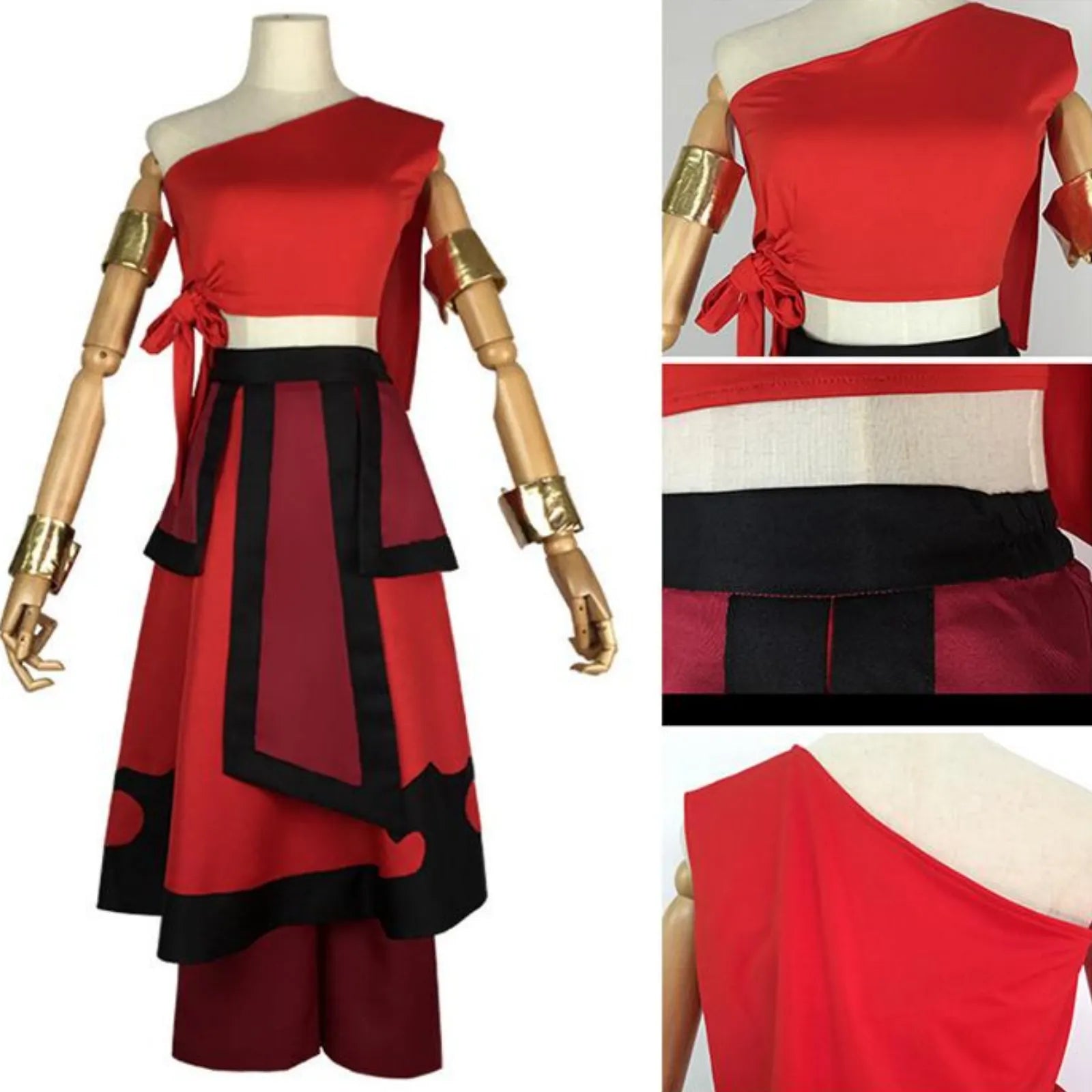 close-up details of top tie, waistband stitching and back fabric of katara cosplay suit