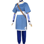side view katara cosplay outfit avatar the last airbender blue dress and harem pants