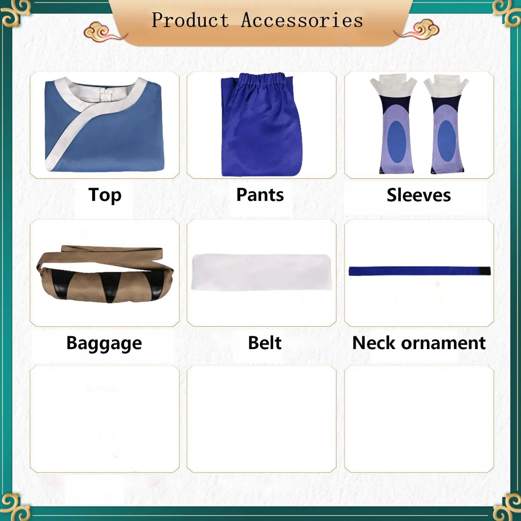 separate accessories for katara cosplay top pants arm sleeves bag belt neck choker