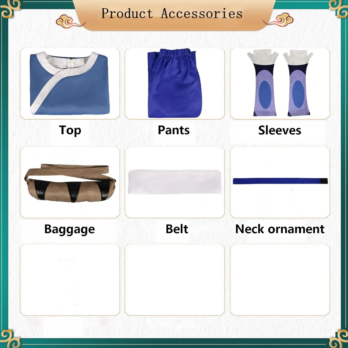 separate accessories for katara cosplay top pants arm sleeves bag belt neck choker