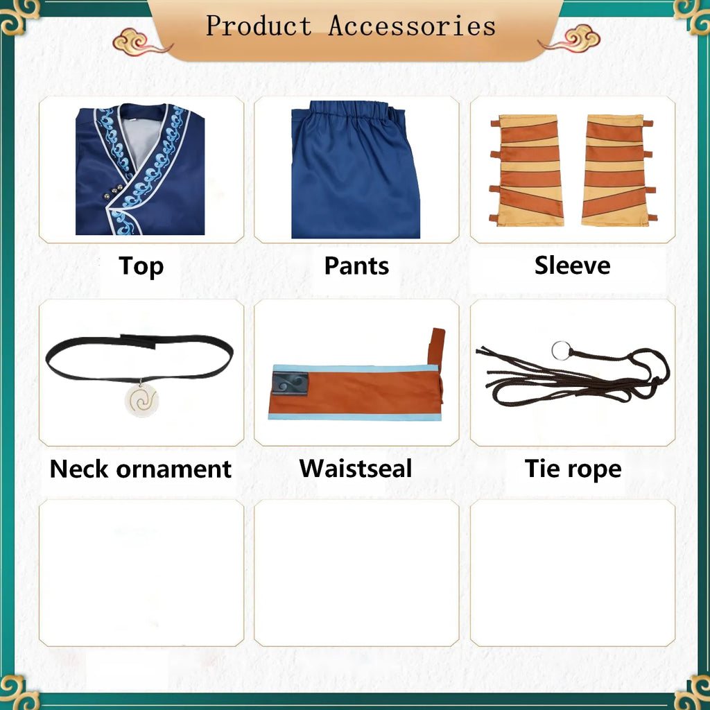 separate accessories for katara cosplay top pants wrist sleeves choker waist belt tie ropes