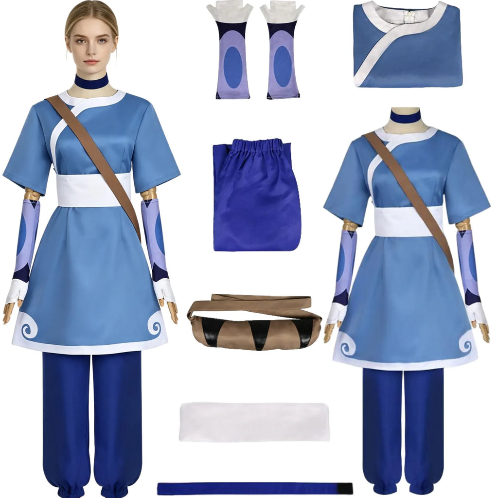 katara avatar the last airbender cosplay full costume set with top pants arm guards sash bag choker