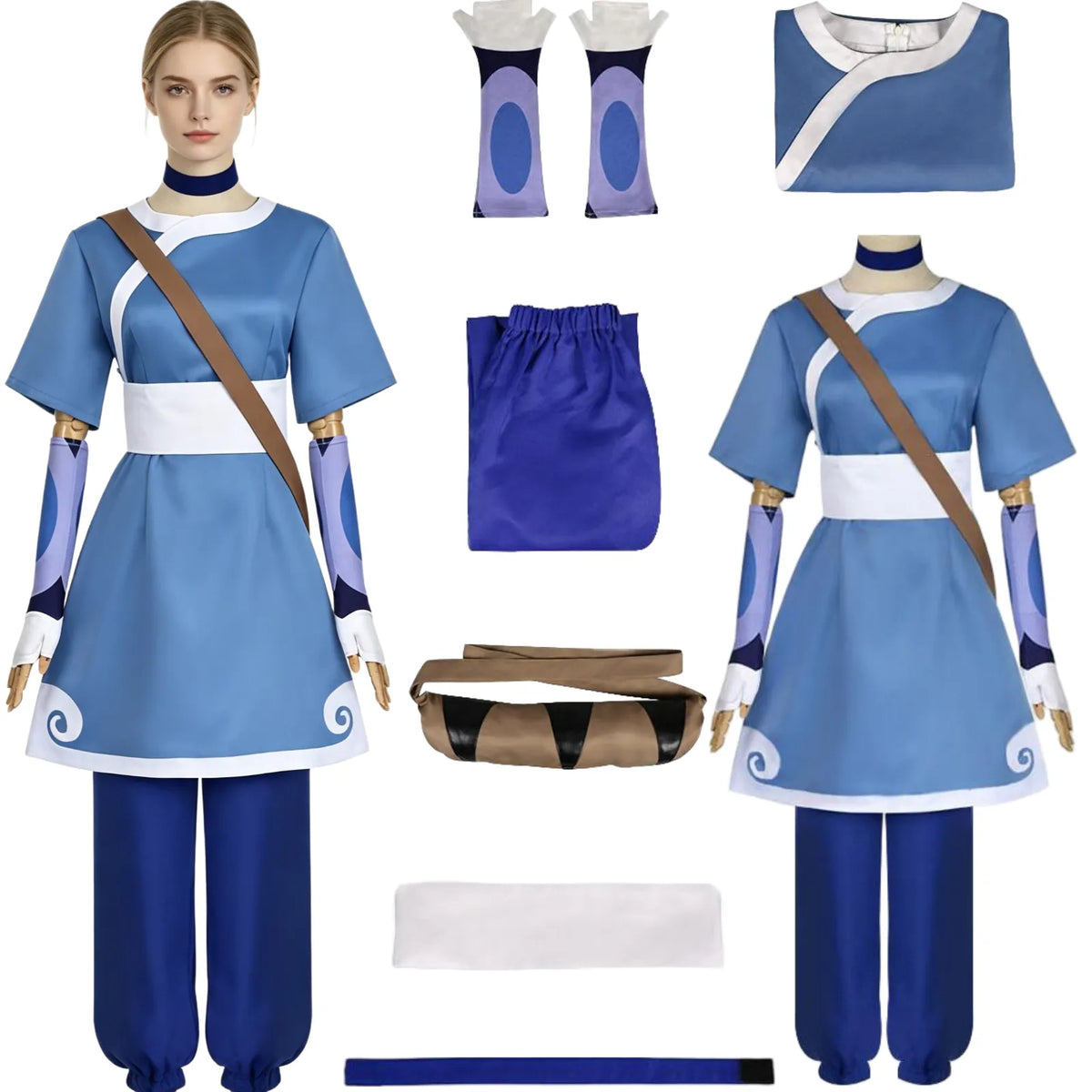 katara avatar the last airbender cosplay full costume set with top pants arm guards sash bag choker