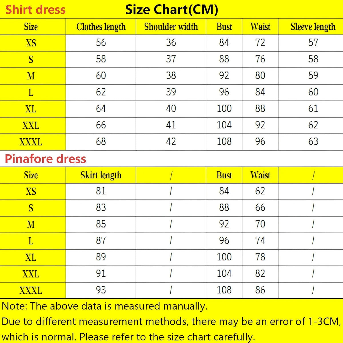 size chart for kirumi tojo maid cosplay dress
