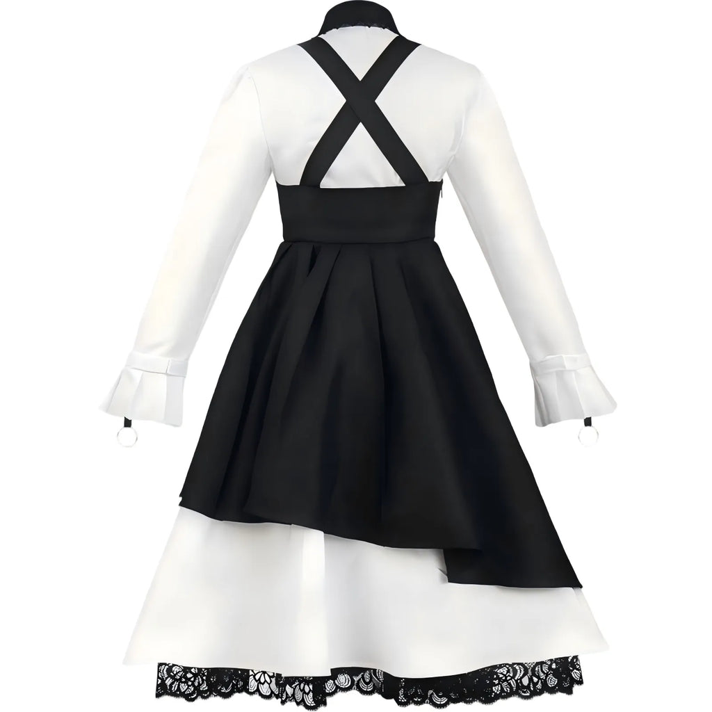 back view of kirumi tojo black white maid cosplay dress