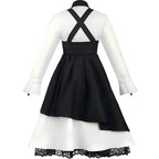 back view of kirumi tojo black white maid cosplay dress