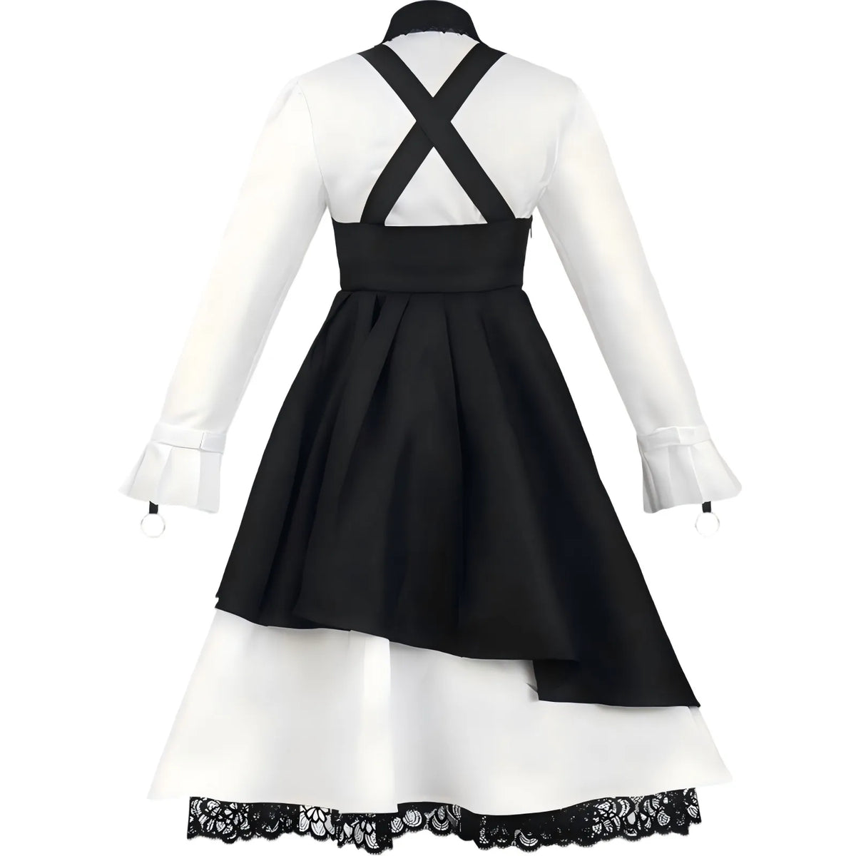 back view of kirumi tojo black white maid cosplay dress