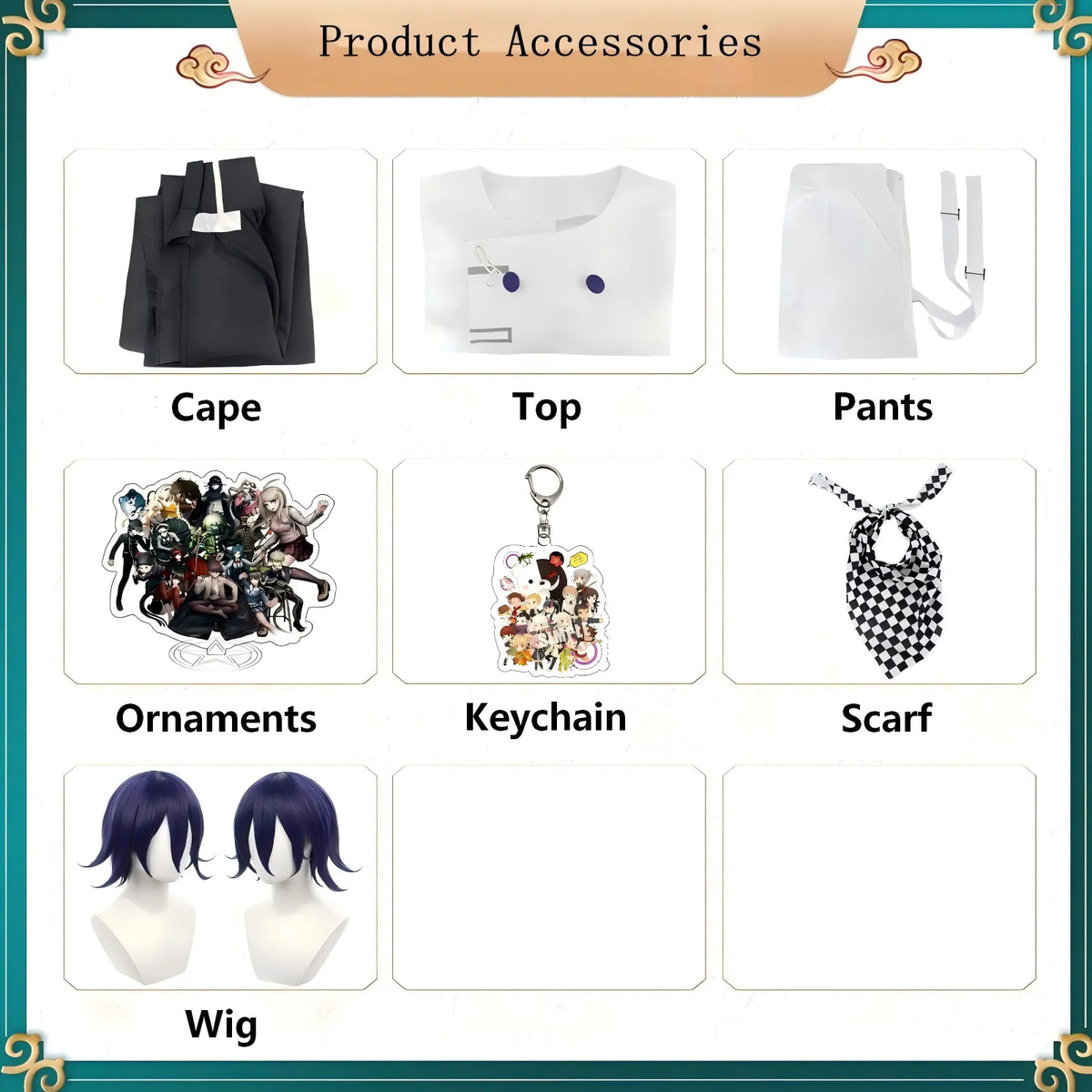 kokichi ouma cosplay full accessories, cape scarf keychain