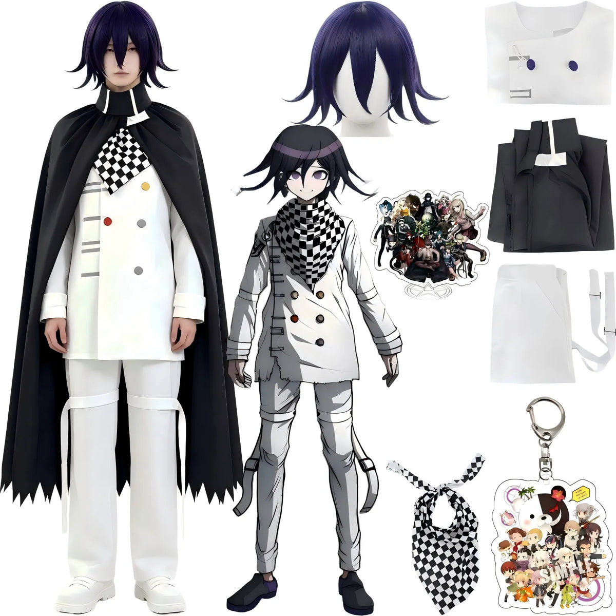 kokichi ouma cos suit, full costume and wig set