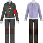 front view of korekiyo shinguji jacket and purple shirt costume