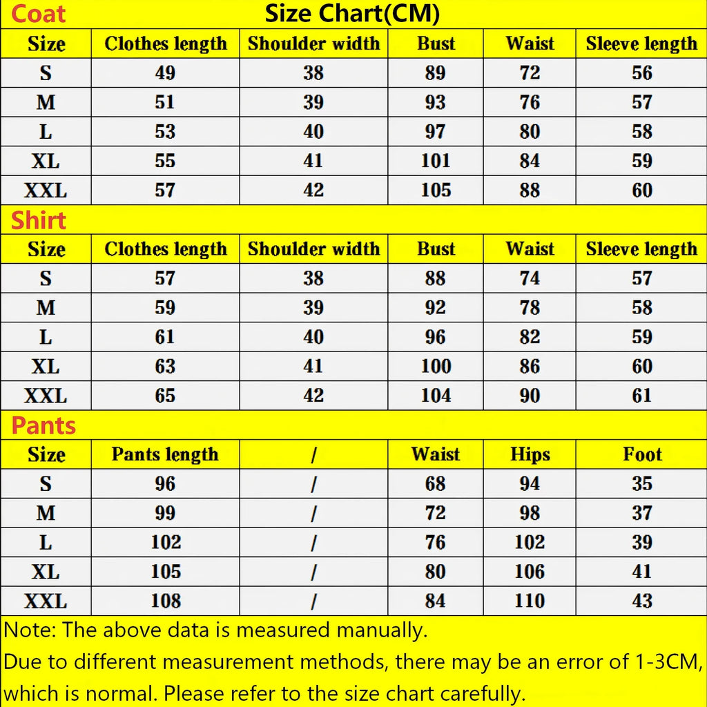 size chart for korekiyo shinguji cosplay uniform