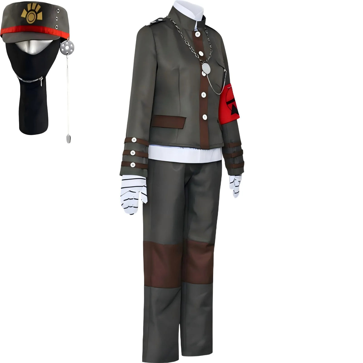 side view of korekiyo shinguji cosplay outfit with hat and face mask