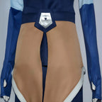 close up of Korra cosplay diamond waist buckle, brown front panel with white edge trim