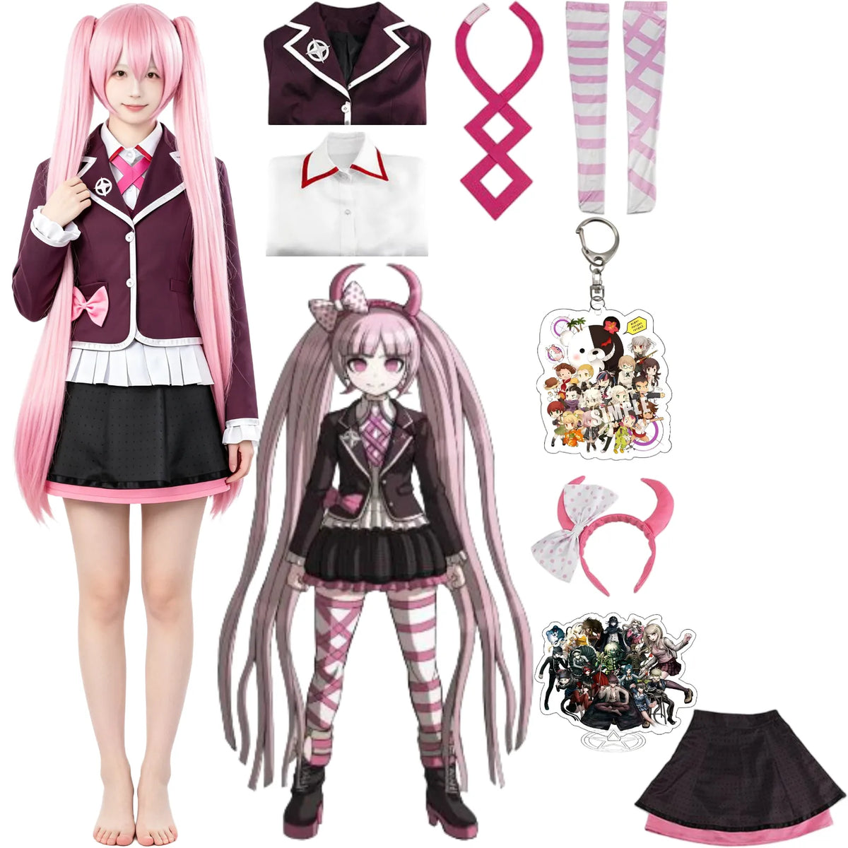 kotoko utsugi cosplay outfit with wig, headband and accessories
