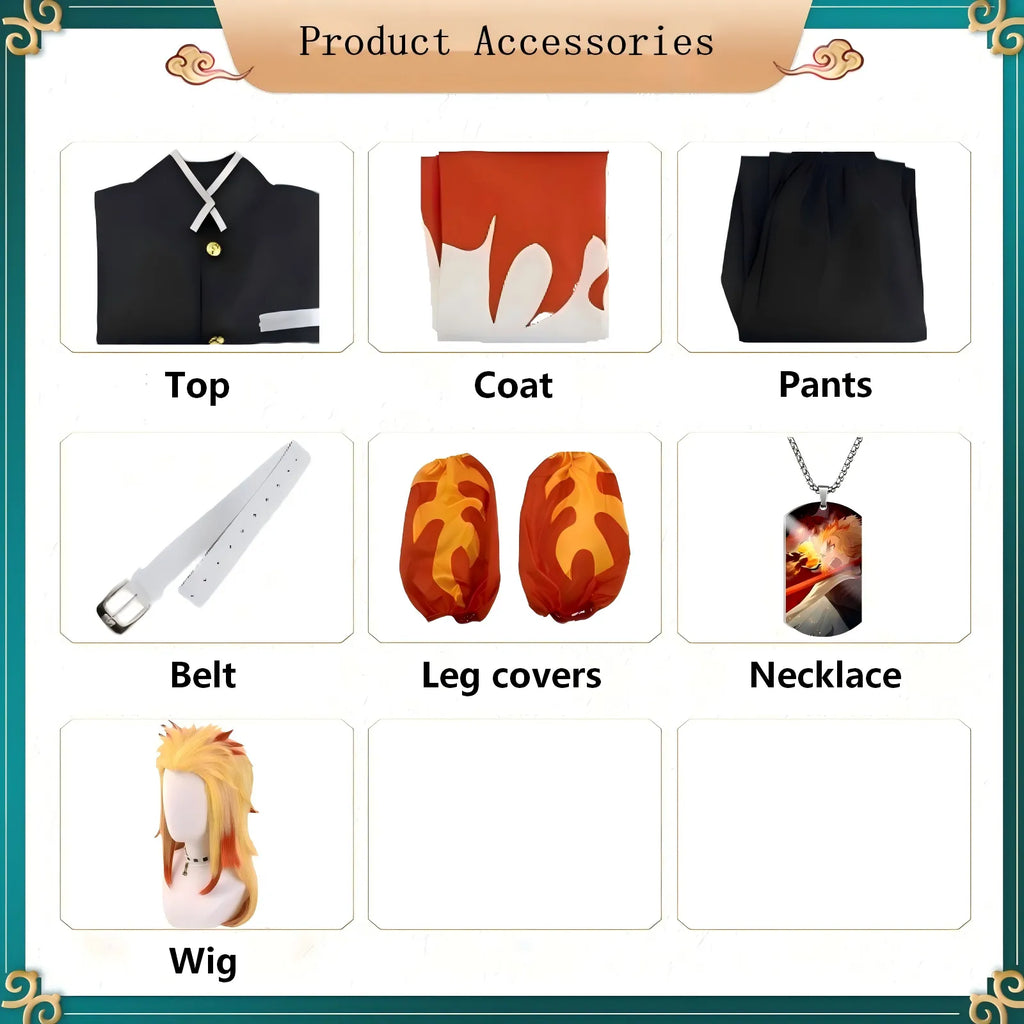 rengoku cosplay parts and accessories chart