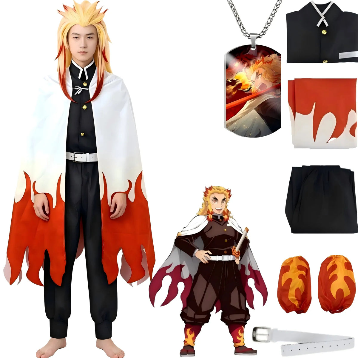 kyojuro rengoku cosplay full set with wig and accessories