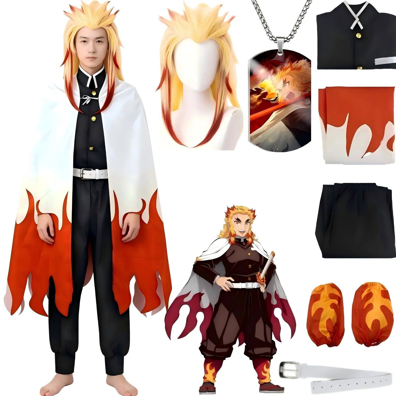 rengoku cosplay set including wig necklace and leg covers