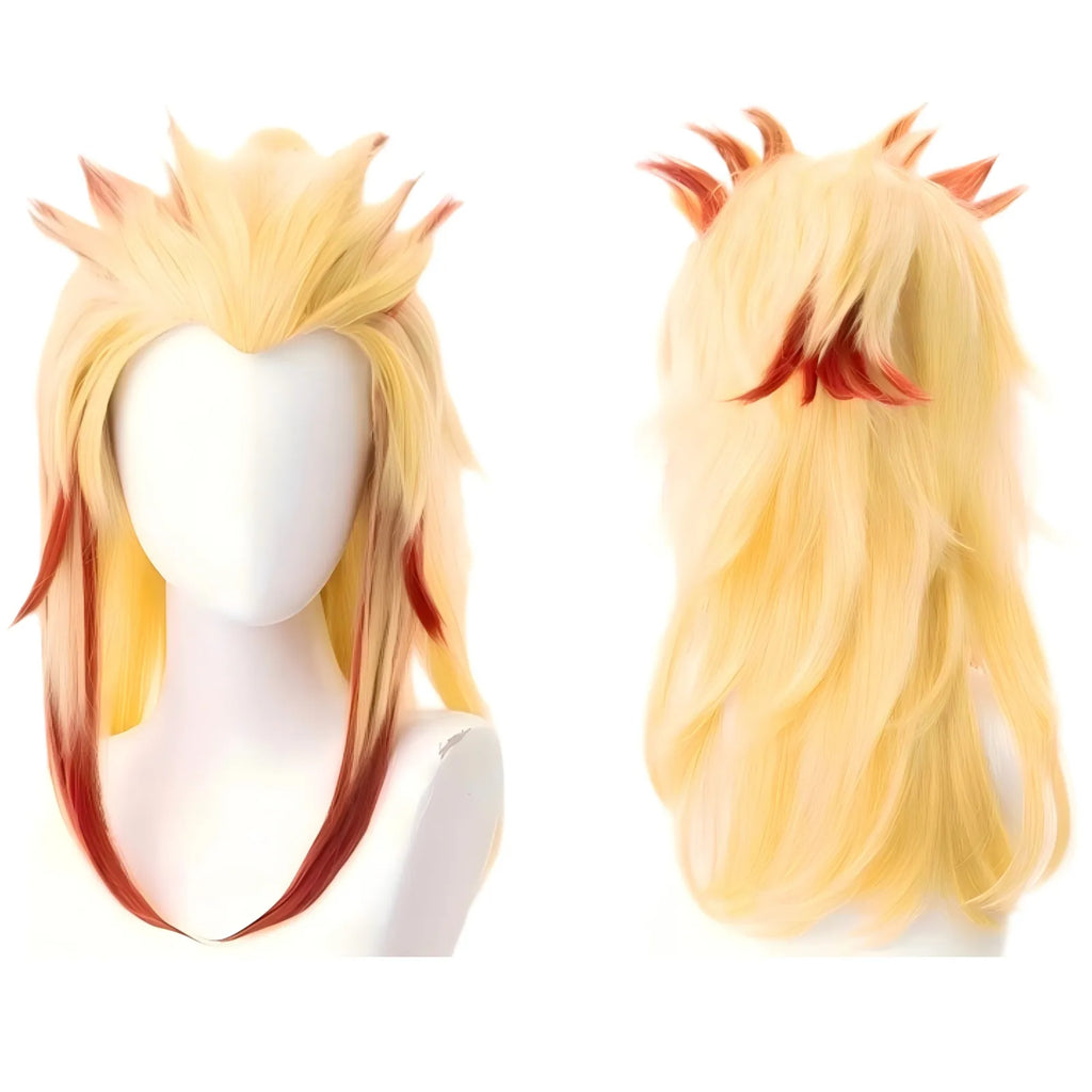 rengoku cosplay wig two‑sides display yellow red tips