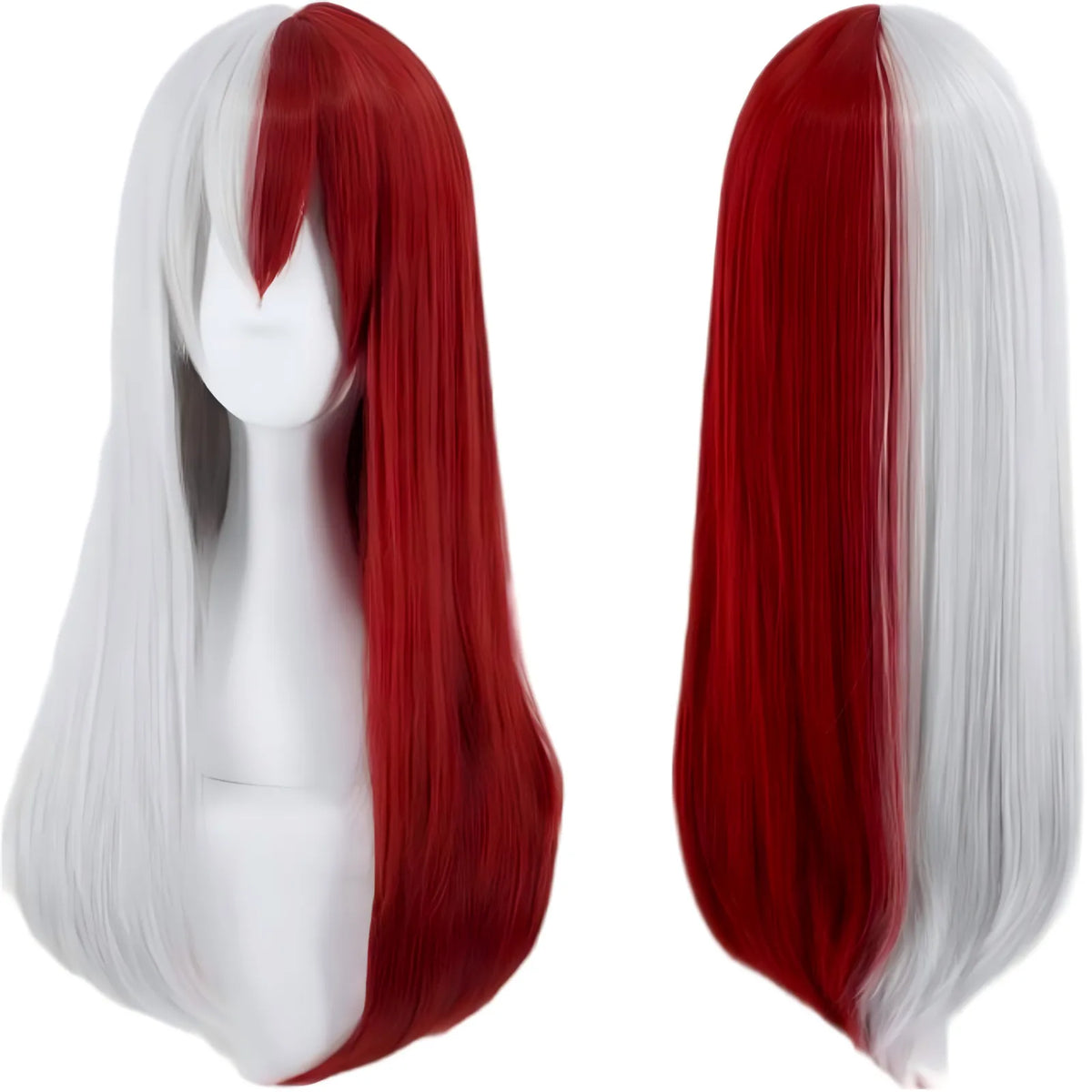 long two tone red white straight wig front back for women shoto todoroki my hero academia cos