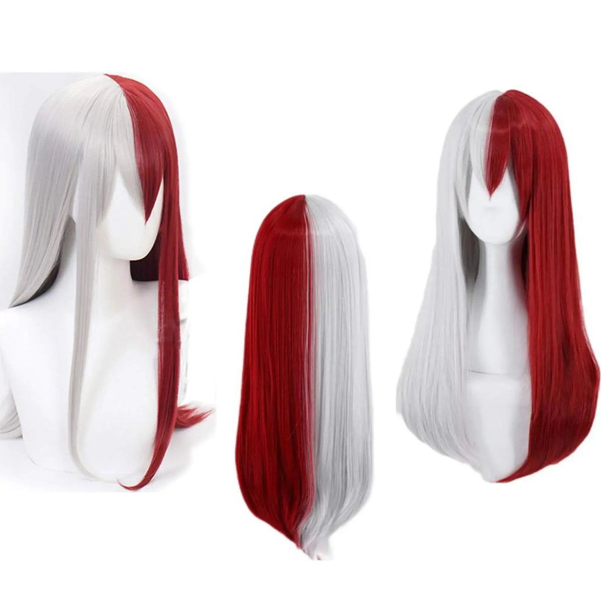 long two tone red white shoto todoroki female cos wig front back side display