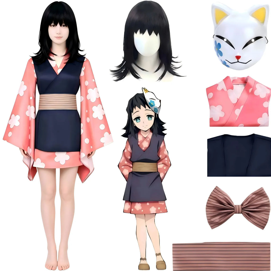 makomo kimono cosplay suit matched with jagged bang black wig and full accessories