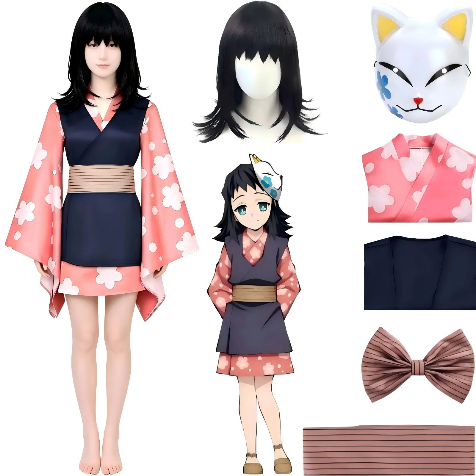 makomo kimono cosplay suit matched with jagged bang black wig and full accessories