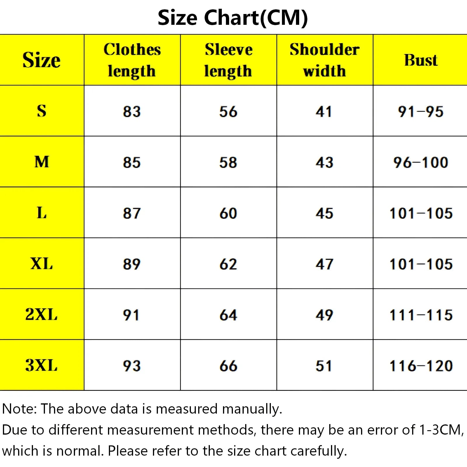 centimeter size measurement chart for makomo demon slayer cosplay clothing
