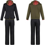 back view of makoto naegi cosplay jacket and hoodie set with black pants