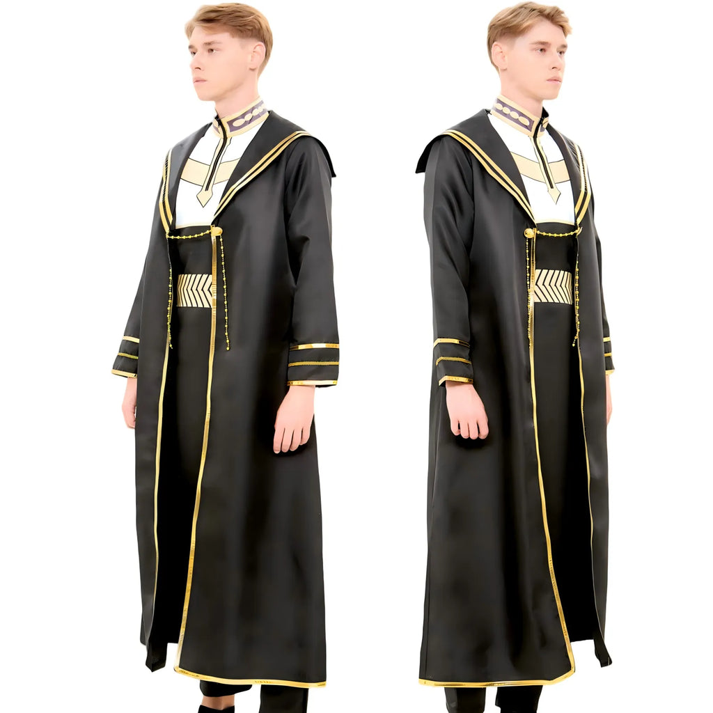 model display heiter frieren cosplay black gold long robe front side wearing effect