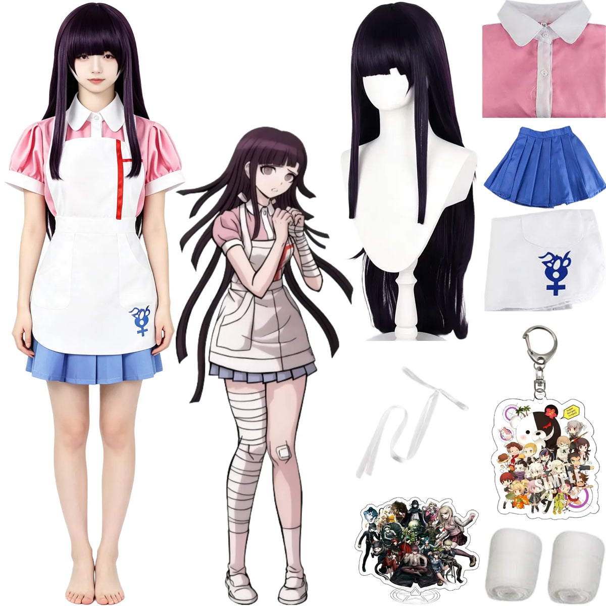 mikan tsumiki cos set costume and wig display